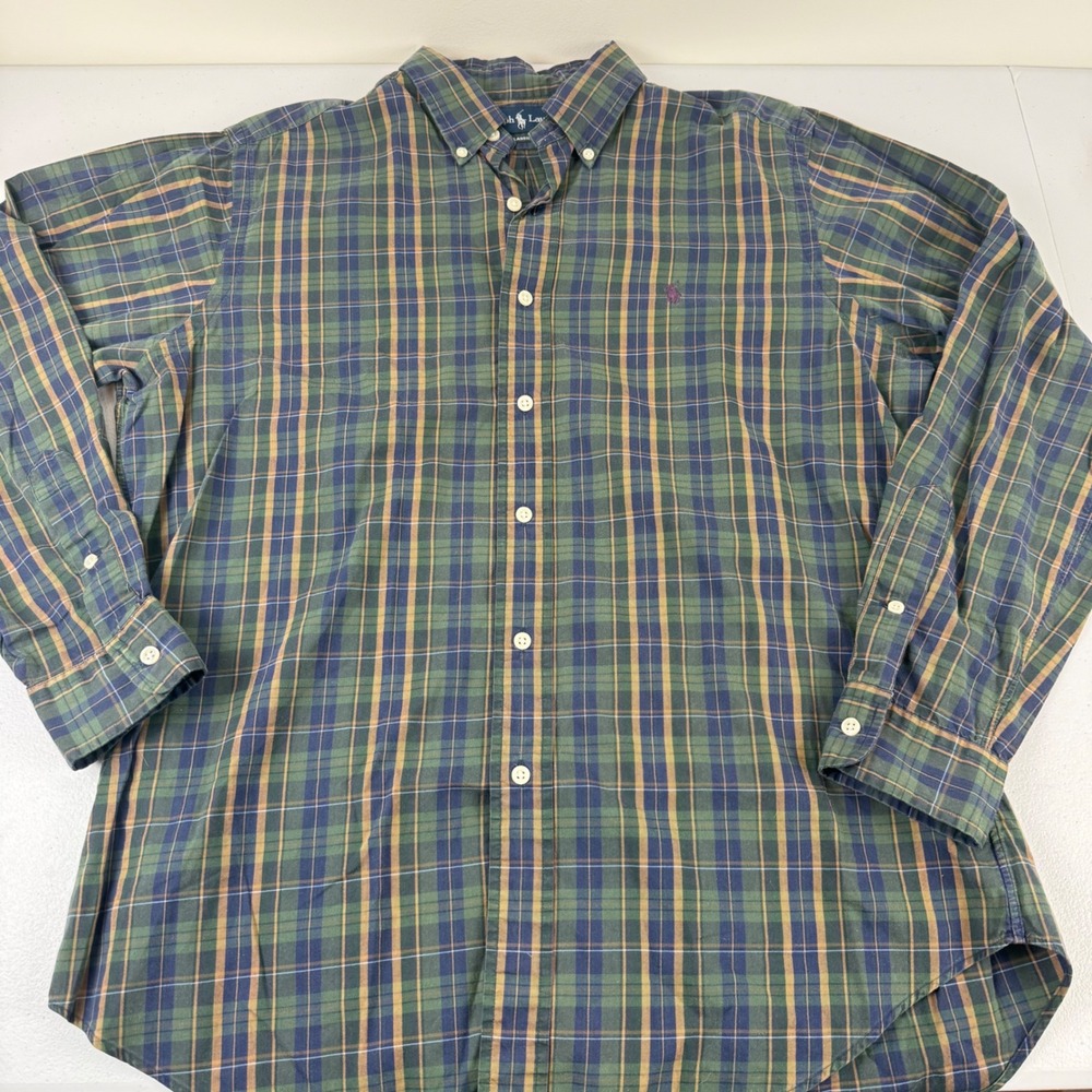 Polo Ralph Lauren Mens Classic Fit‎ Plaid Button Down Shirt Green Navy Blue M